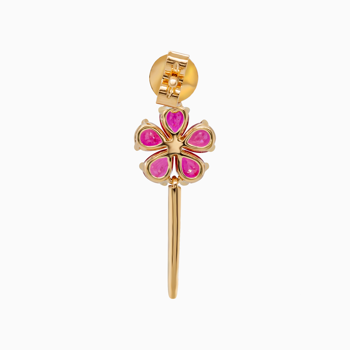 Natural Ruby and Diamond Floral Drop Earrings, 14k Yellow Gold