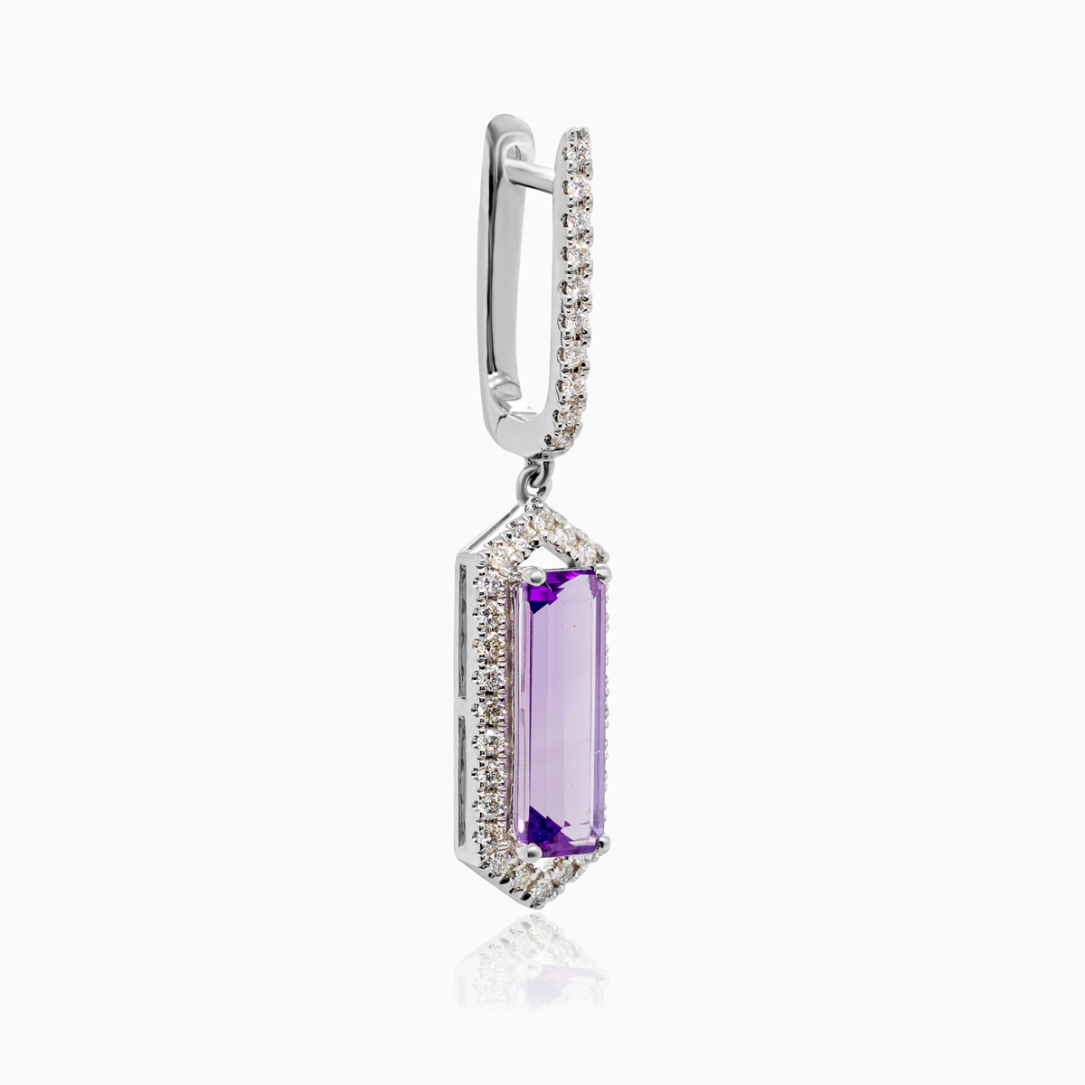 Art Deco-Inspired Natural Diamond & Amethyst Earrings, 14k White Gold