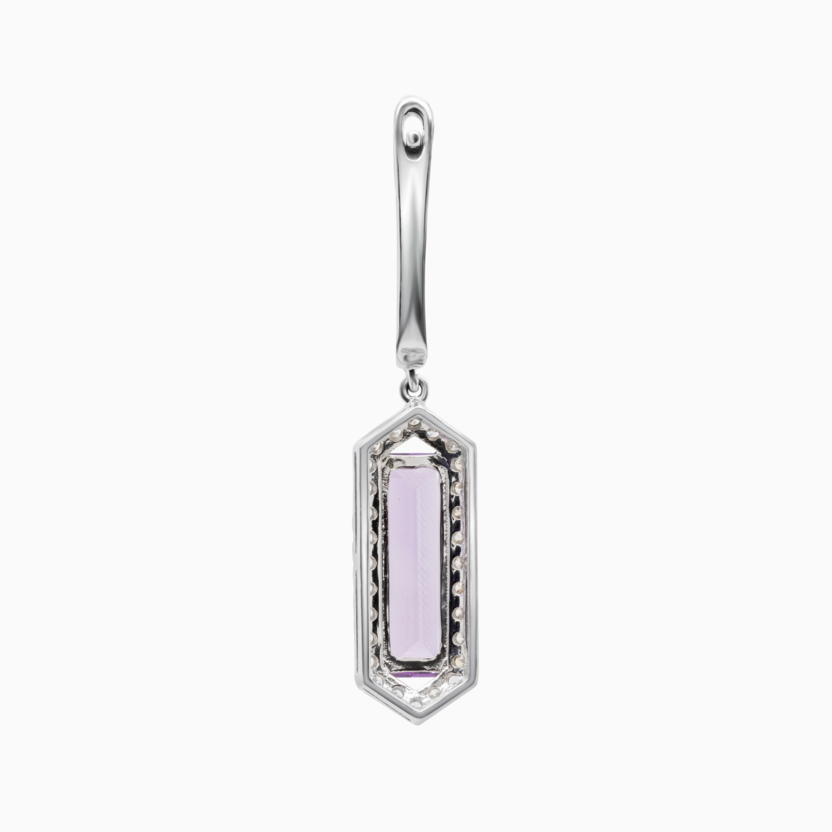 Art Deco-Inspired Natural Diamond & Amethyst Earrings, 14k White Gold