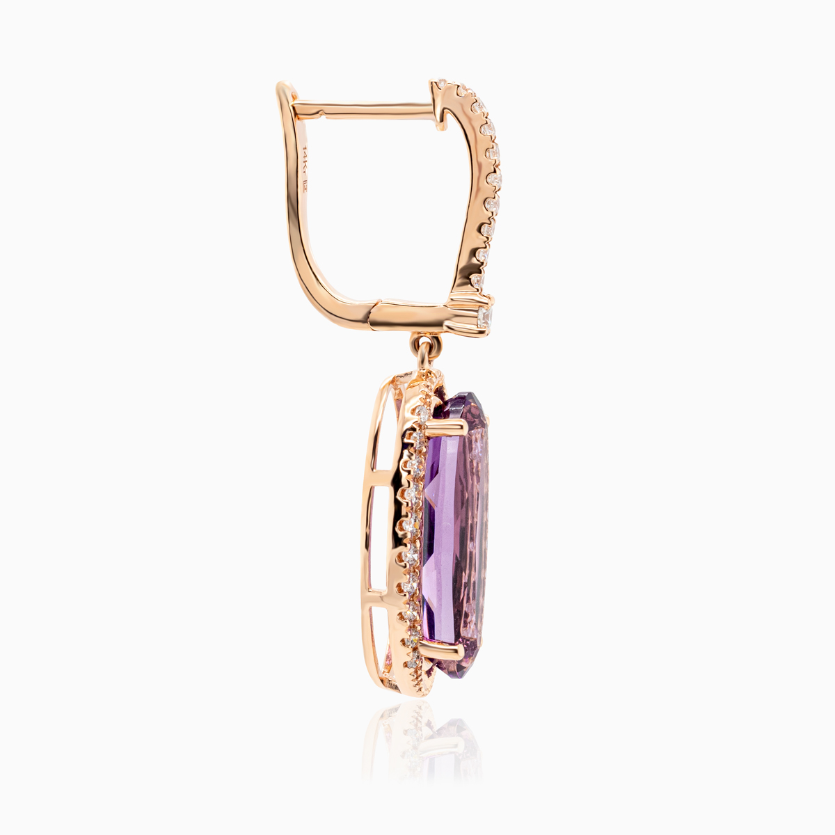 Vintage-Inspired Natural Diamond & Amethyst Dangle Earrings, 14k Rose Gold
