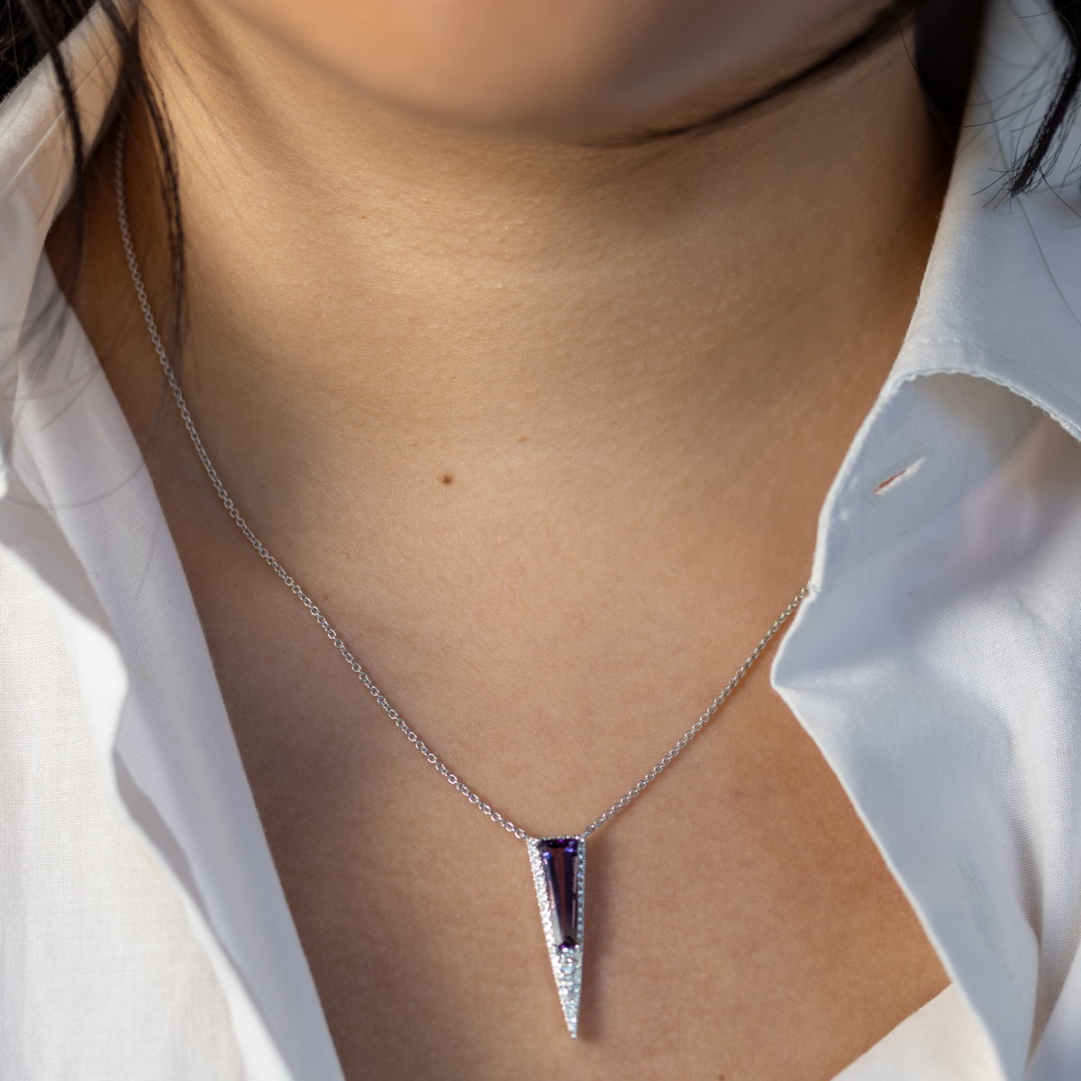 Art Deco-Inspired Natural Diamond & Amethyst Necklace, 14K White Gold