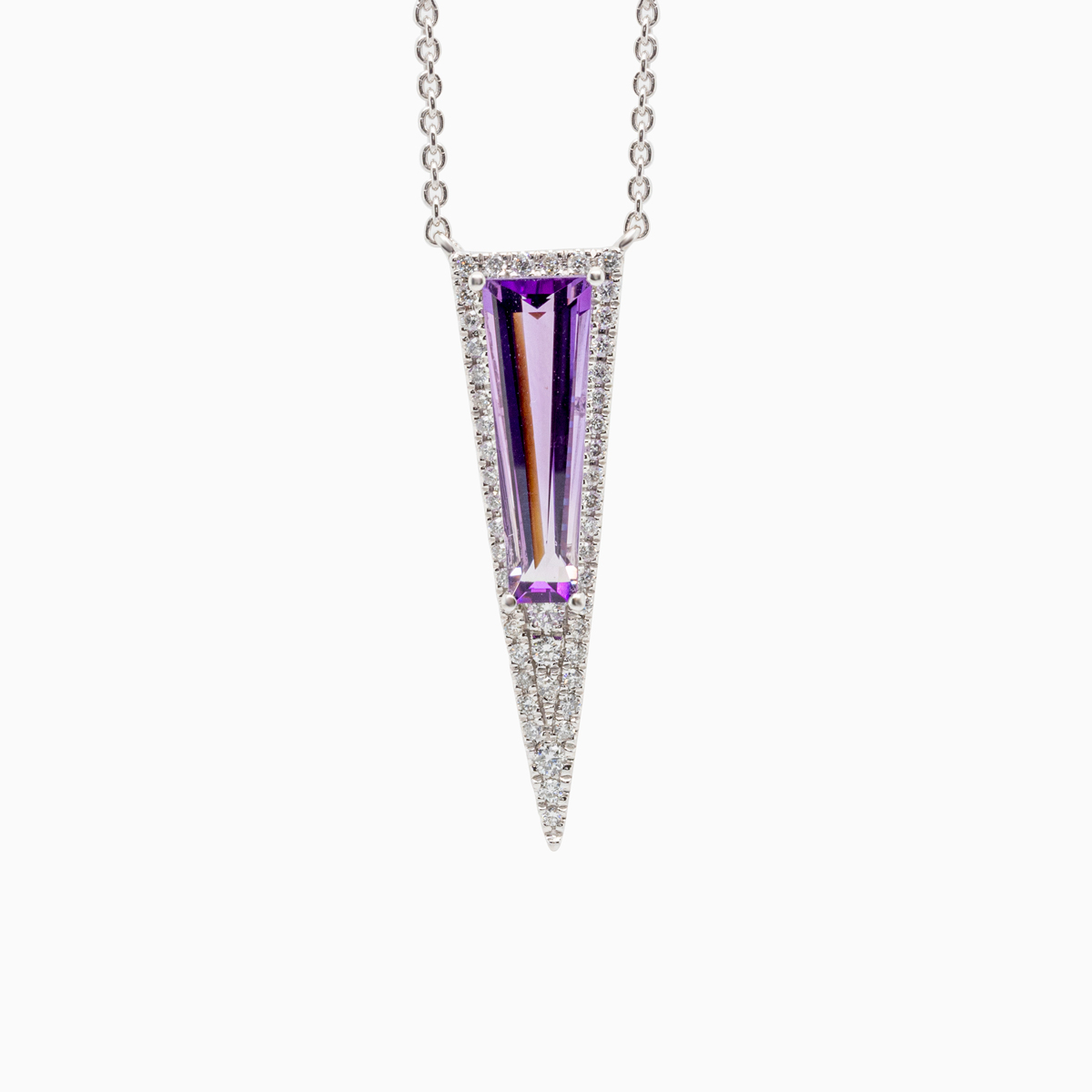 Art Deco-Inspired Natural Diamond & Amethyst Necklace, 14K White Gold