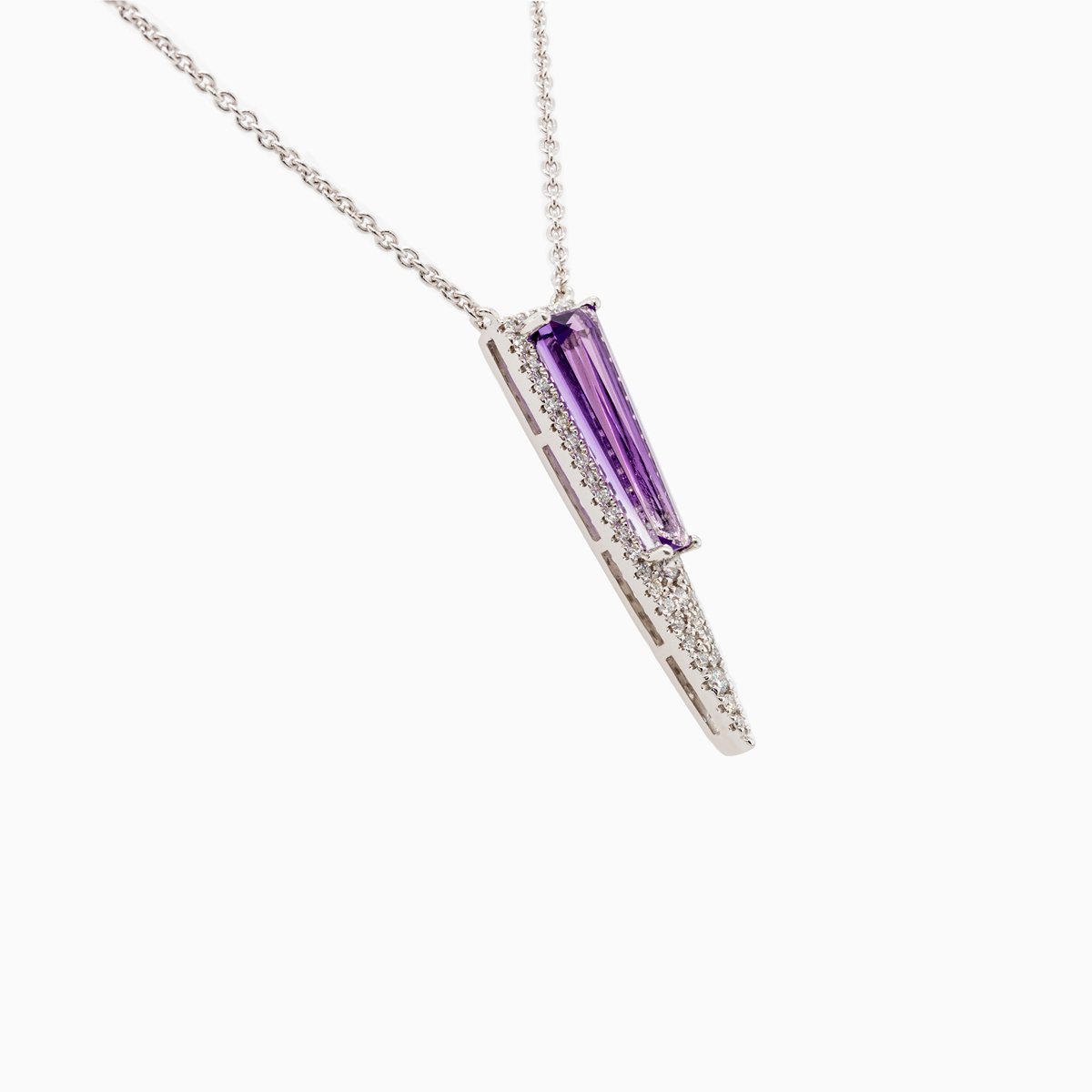 Art Deco-Inspired Natural Diamond & Amethyst Necklace, 14K White Gold