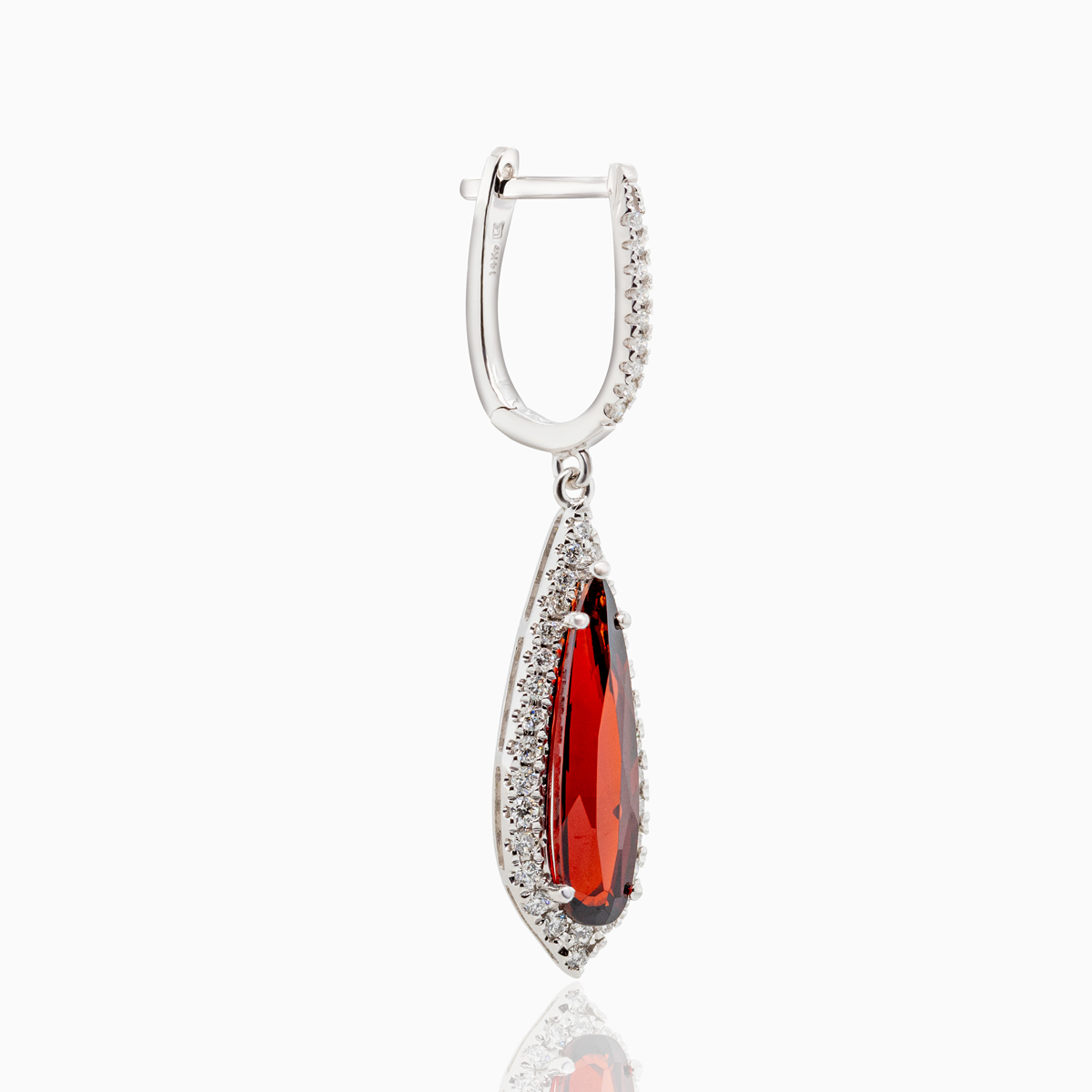 Natural Garnet & Diamond Earrings, 14k White Gold