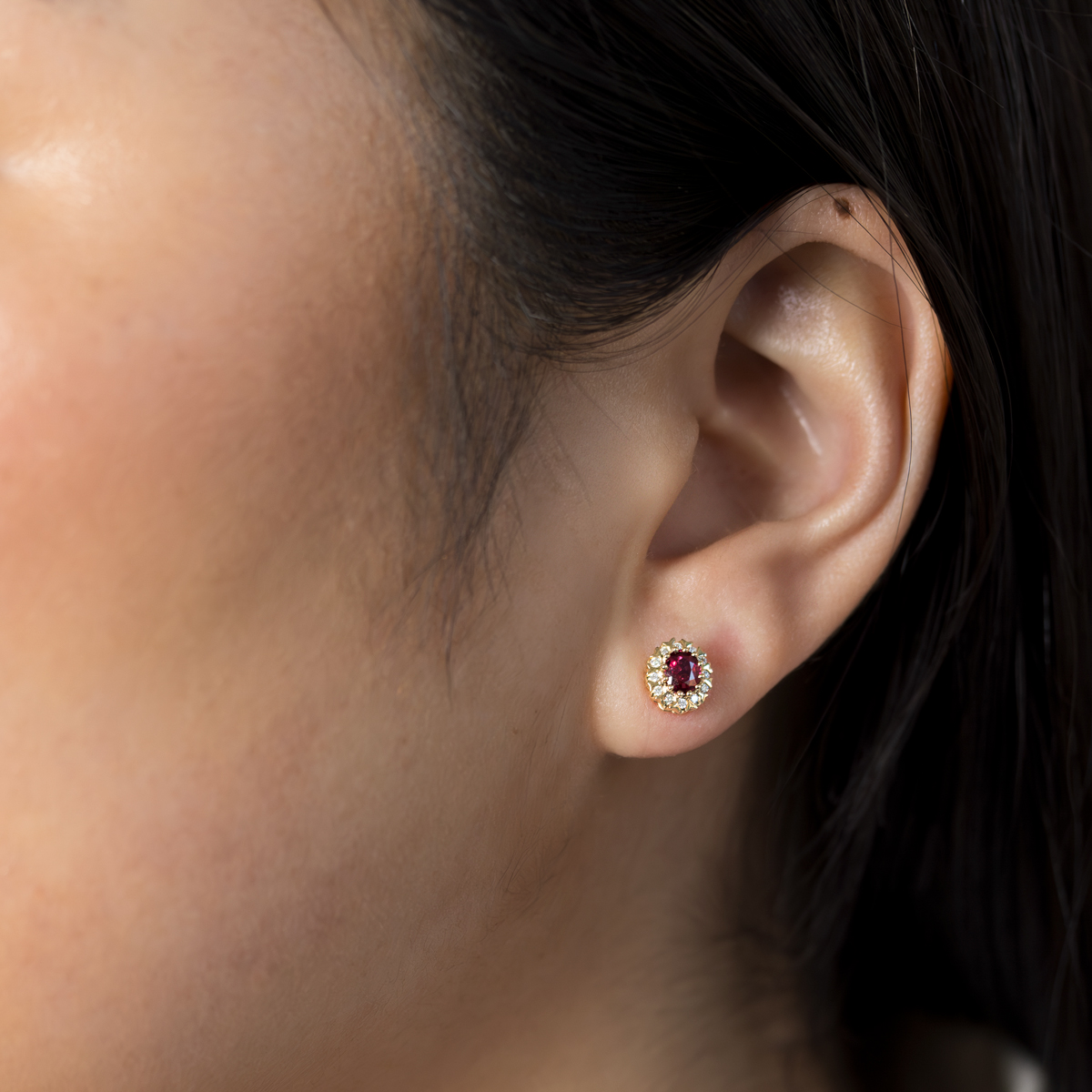 Natural Ruby & Diamond Accent Stud Earrings, 14k Yellow Gold