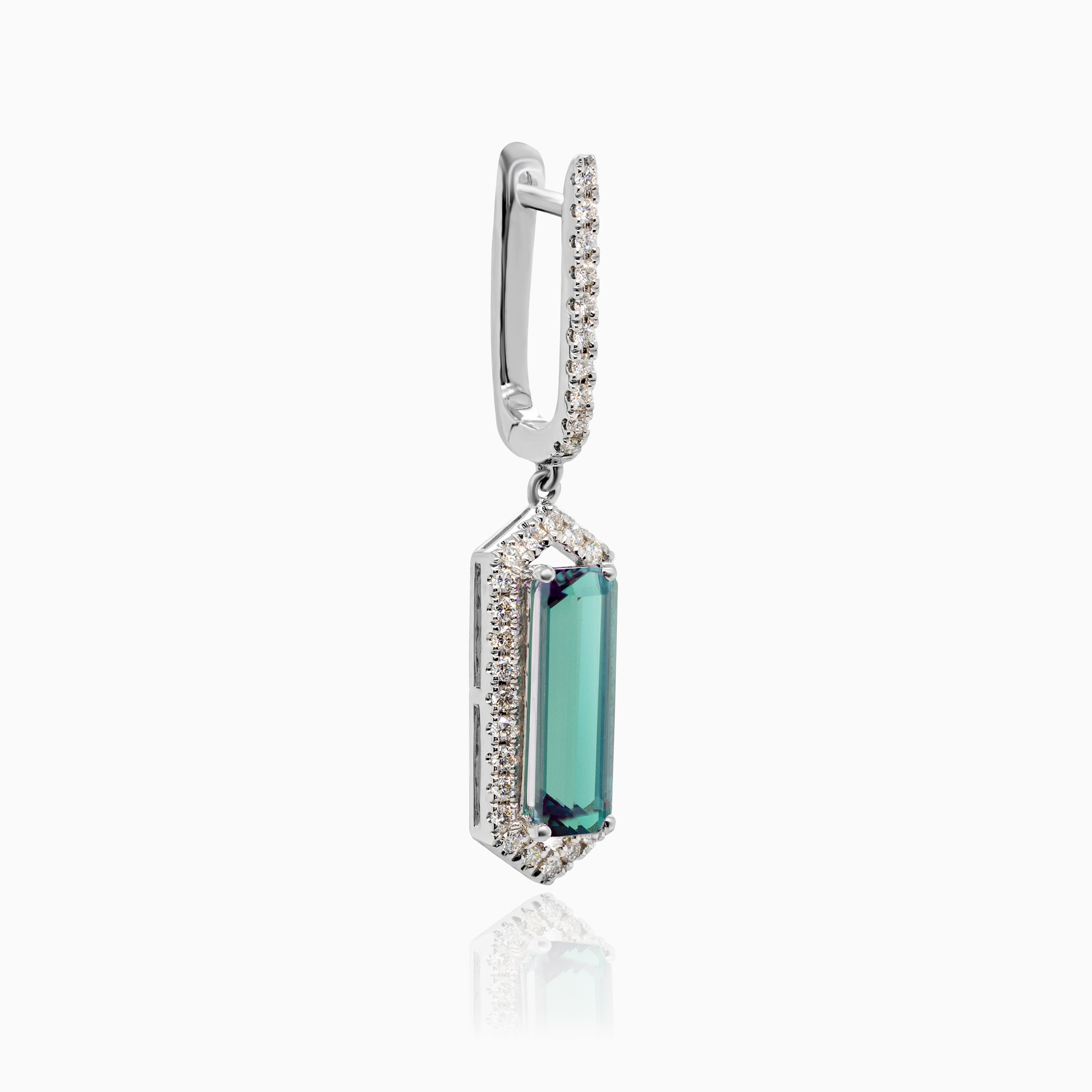 Art Deco-Inspired Natural Diamond & Created Alexandrite Earrings, 14k White Gold