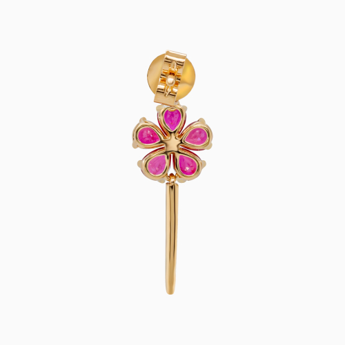 Natural Ruby and Diamond Floral Drop Earrings, 14k Yellow Gold