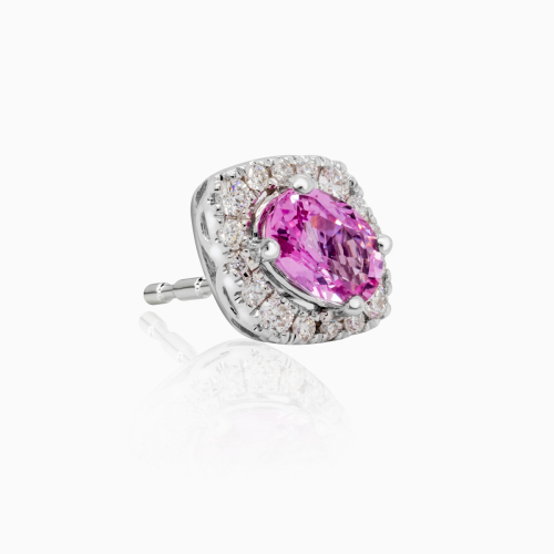 Natural Pink Sapphire and Diamond Earrings, 14k White Gold