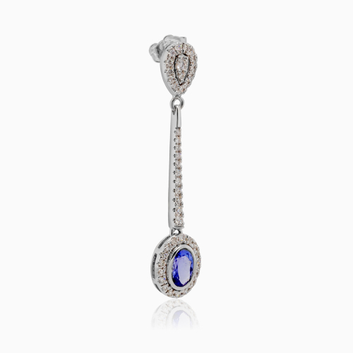 Natural Diamond & Tanzanite Drop-Dangle Earrings, 14k White Gold