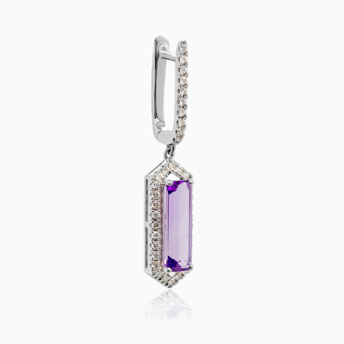 Art Deco-Inspired Natural Diamond & Amethyst Earrings, 14k White Gold