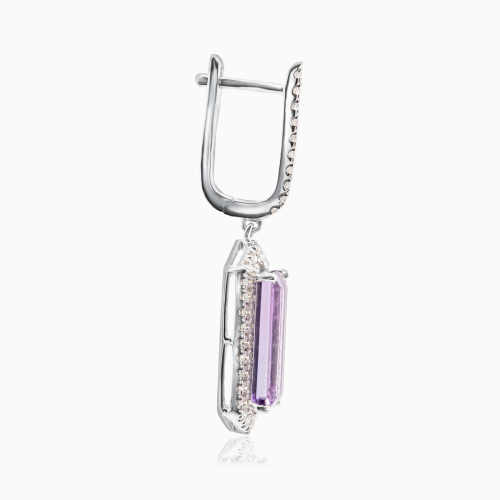 Art Deco-Inspired Natural Diamond & Amethyst Earrings, 14k White Gold