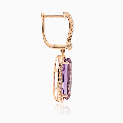 Vintage-Inspired Natural Diamond & Amethyst Dangle Earrings, 14k Rose Gold