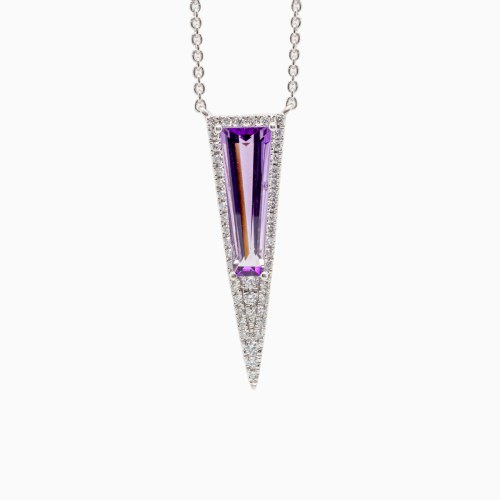 Art Deco-Inspired Natural Diamond & Amethyst Necklace, 14K White Gold