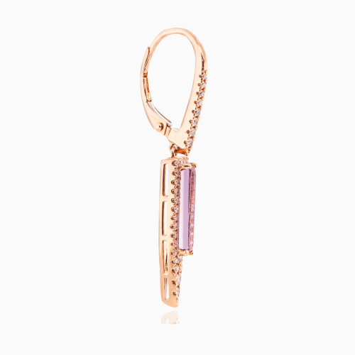 Art Deco Natural Diamond & Amethyst Dangle Earrings, 14k Rose Gold