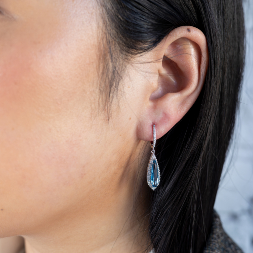 Natural London Blue Topaz & Diamond Earrings, 14k White Gold