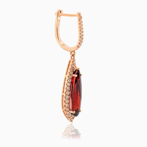 Natural Garnet & Diamond Earrings, 14k Rose Gold