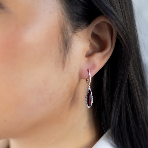 Natural Garnet & Diamond Earrings, 14k Rose Gold