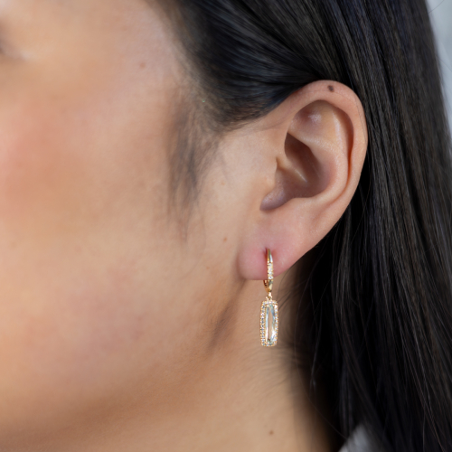 Natural Diamond-Accented Green Amethyst Earrings, 14k Yellow Gold