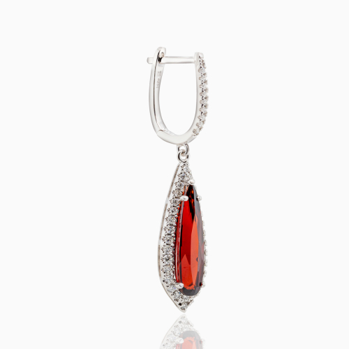 Natural Garnet & Diamond Earrings, 14k White Gold