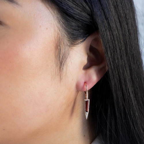 Natural Diamond & Garnet Earrings, 14k Rose Gold