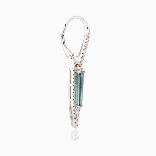 Art Deco Natural Diamond & London Blue Topaz Dangle Earrings, 14k Rose Gold