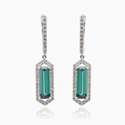 Art Deco-Inspired Natural Diamond & Created Alexandrite Earrings, 14k White Gold