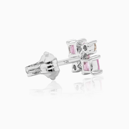 Natural Diamond & Pink Sapphire Asymmetric Stud Earrings, 14k White Gold