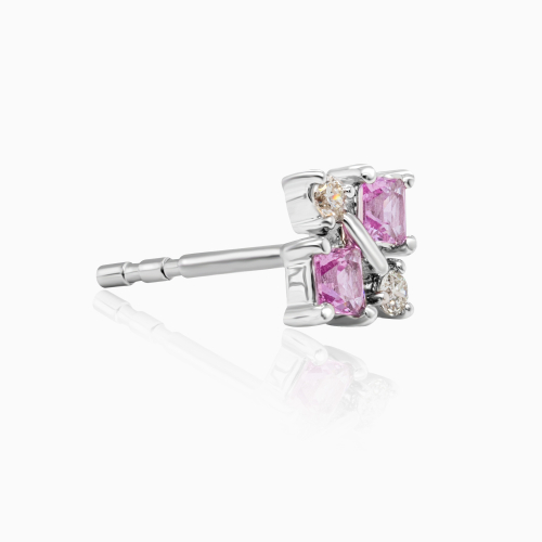 Natural Diamond & Pink Sapphire Asymmetric Stud Earrings, 14k White Gold