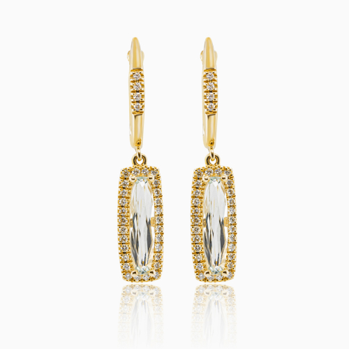 Natural Diamond-Accented Green Amethyst Earrings, 14k Yellow Gold