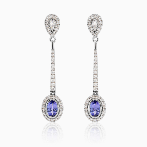 Natural Diamond & Tanzanite Drop-Dangle Earrings, 14k White Gold