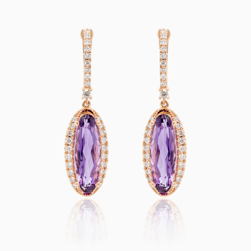 Vintage-Inspired Natural Diamond & Amethyst Dangle Earrings, 14k Rose Gold