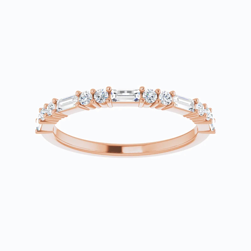 Baguette and Round Diamonds Anniversary Band, 14k Gold