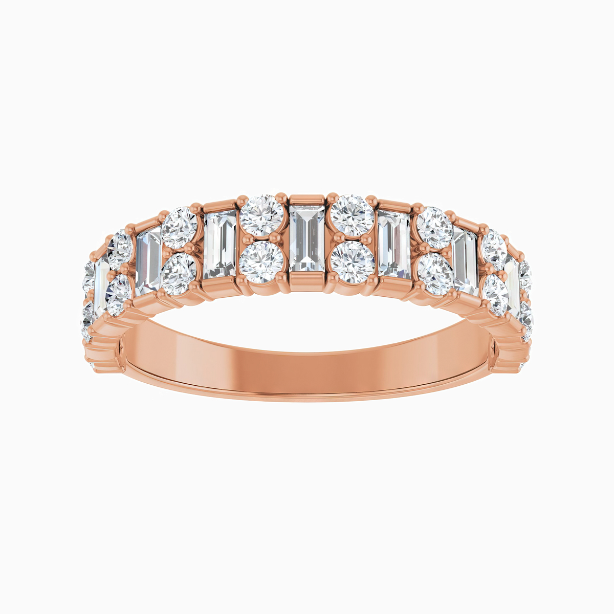 Alternative Baguette-Cut and Round Diamond Band Ring, 14k