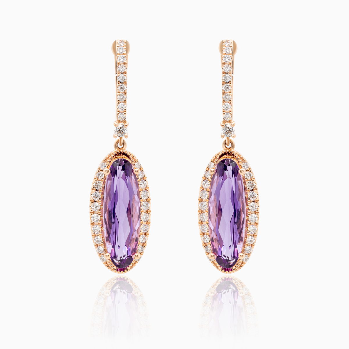 Vintage-Inspired Natural Diamond & Amethyst Dangle Earrings, 14k Rose Gold
