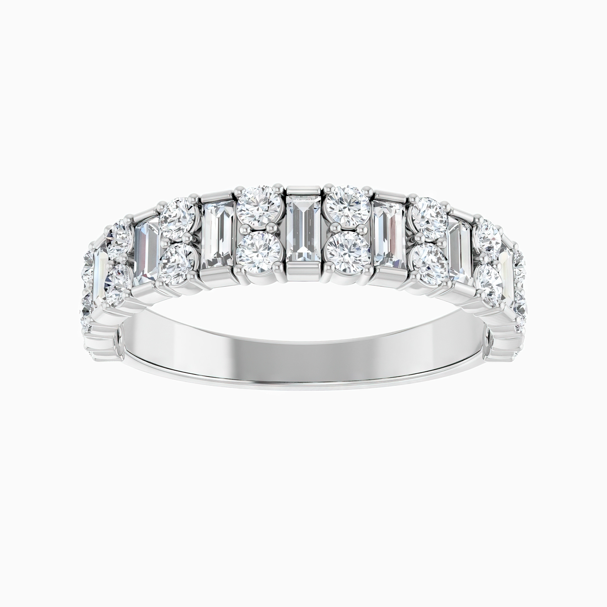 Alternative Baguette-Cut and Round Diamond Band Ring, 14k