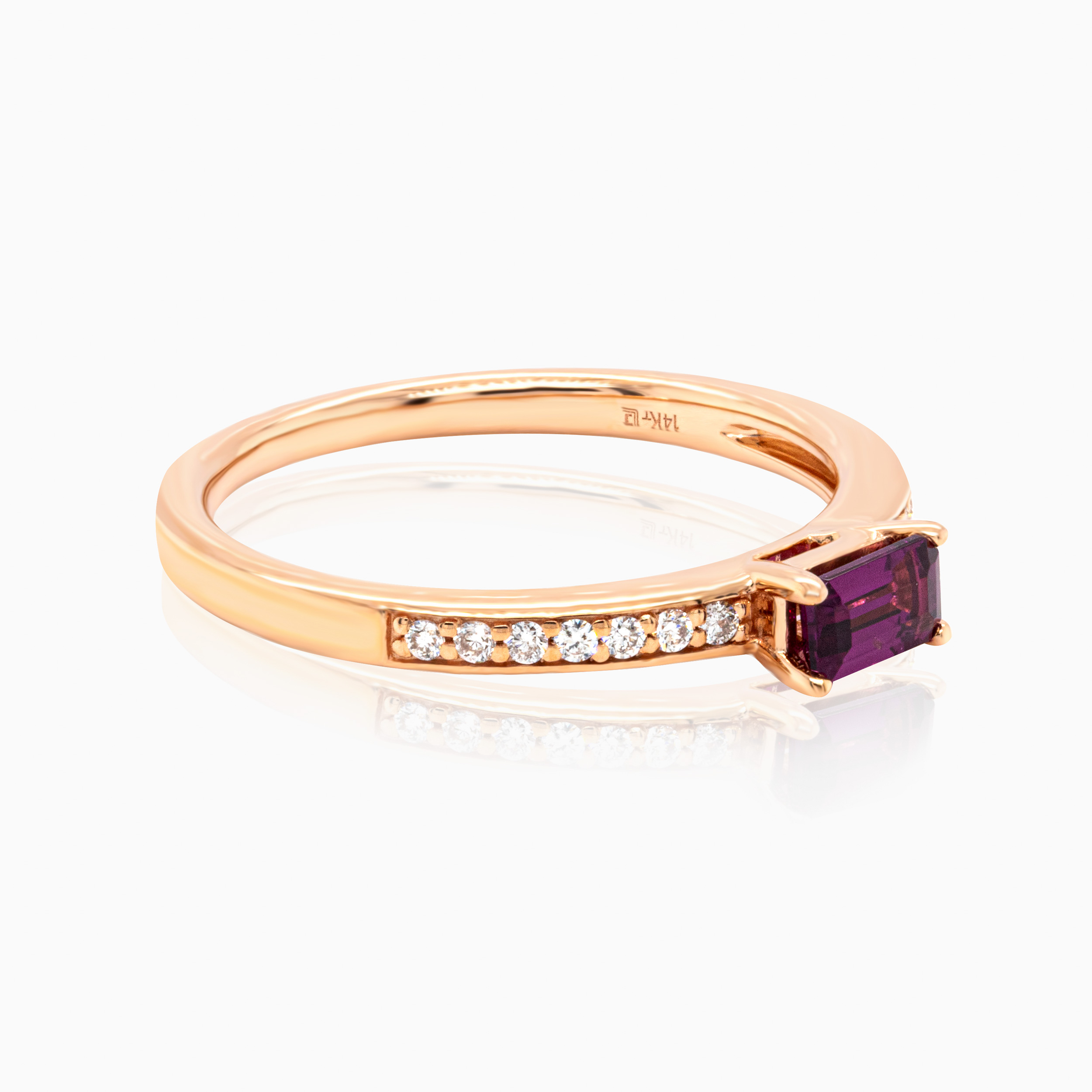 Natural Diamond-Accented Rhodolite Garnet Ring, 14k Rose Gold