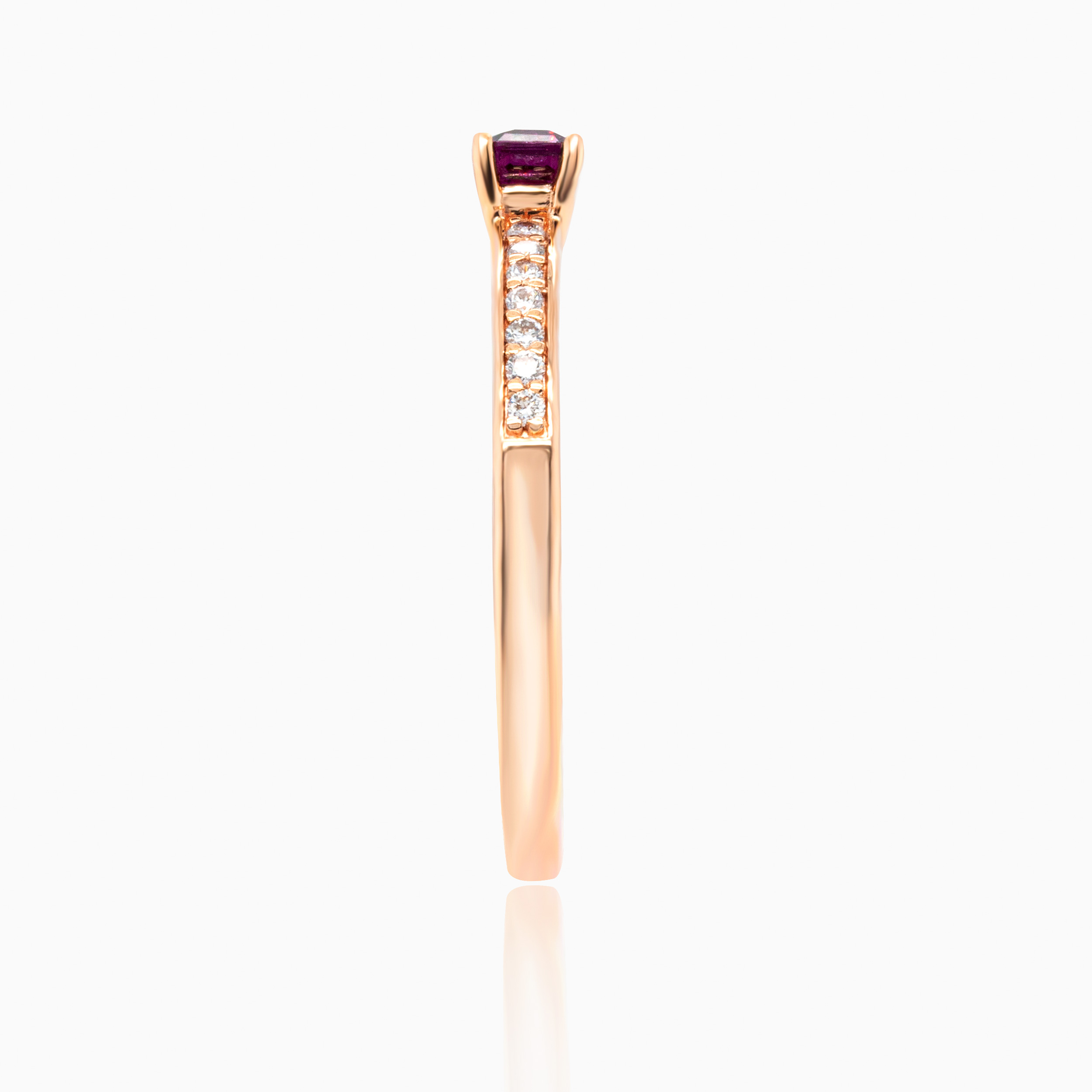 Natural Diamond-Accented Rhodolite Garnet Ring, 14k Rose Gold