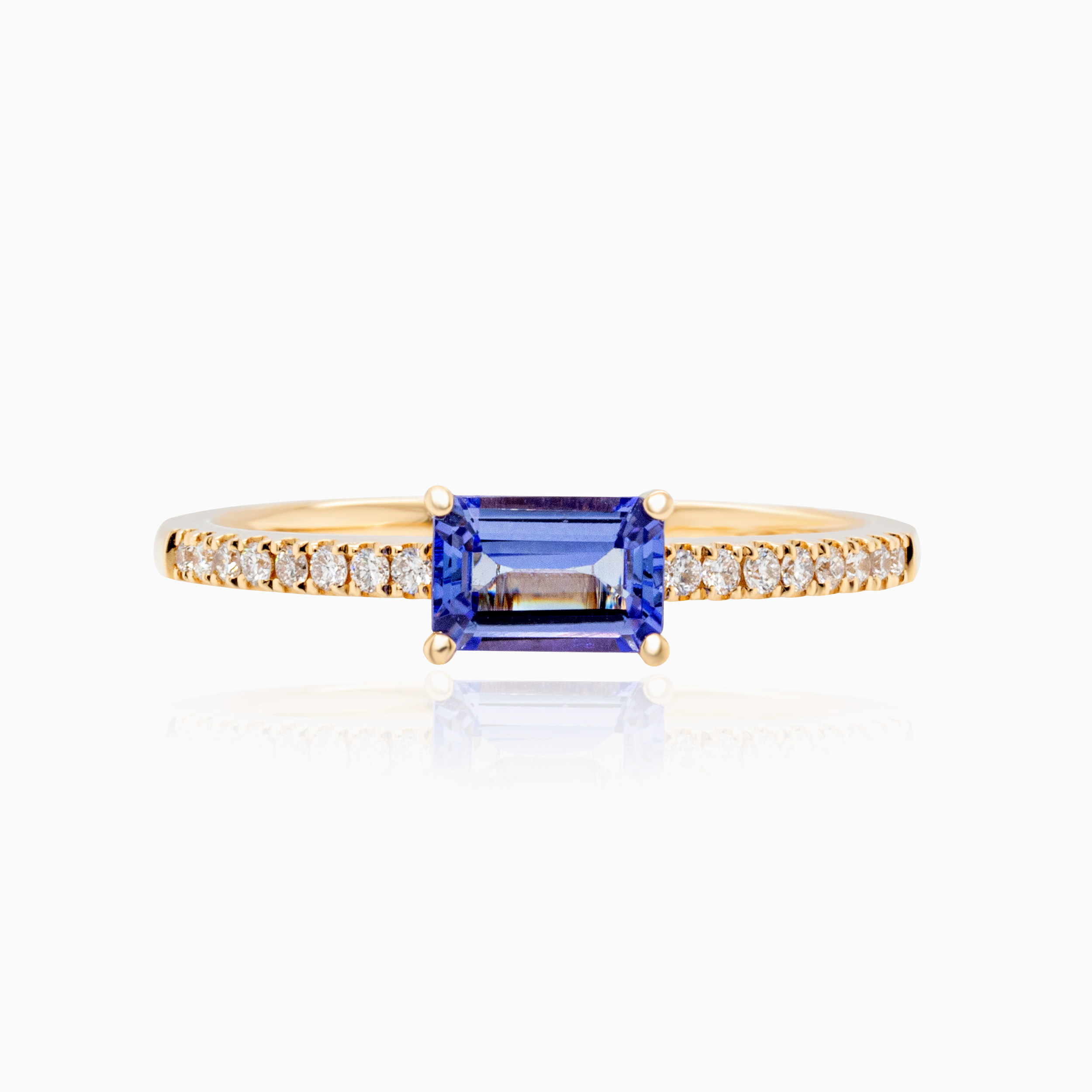 Natural Tanzanite with Diamond Accent Fashion Ring, 14k Yellow Gold