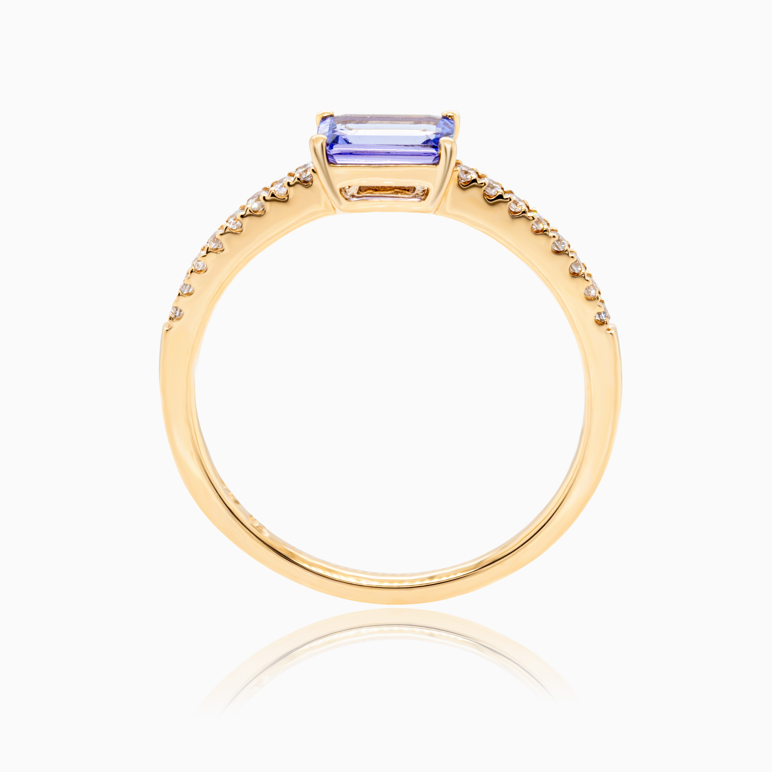 Natural Tanzanite with Diamond Accent Fashion Ring, 14k Yellow Gold