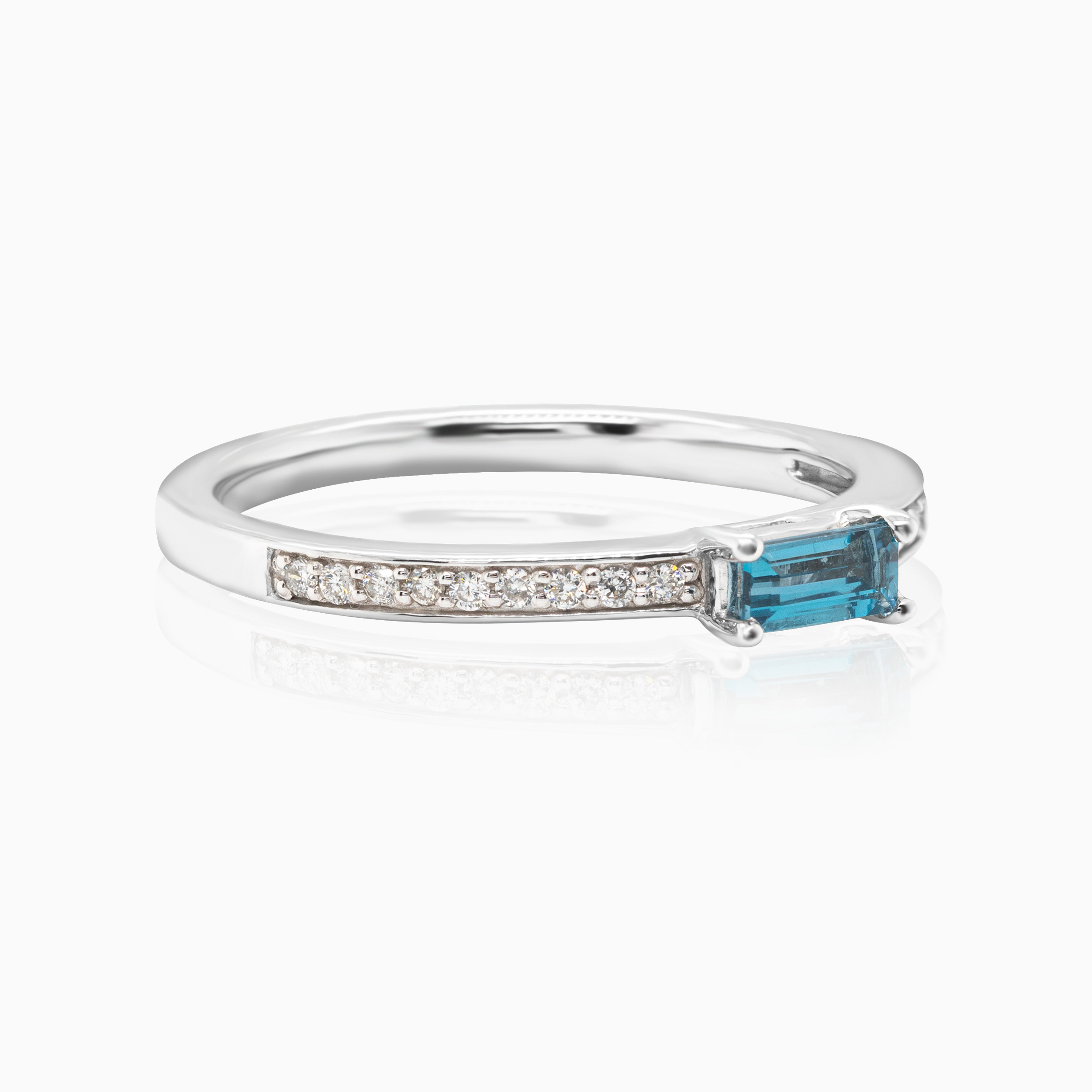 Natural London Blue Topaz with Diamond Accent Stackable Ring, 14k White Gold