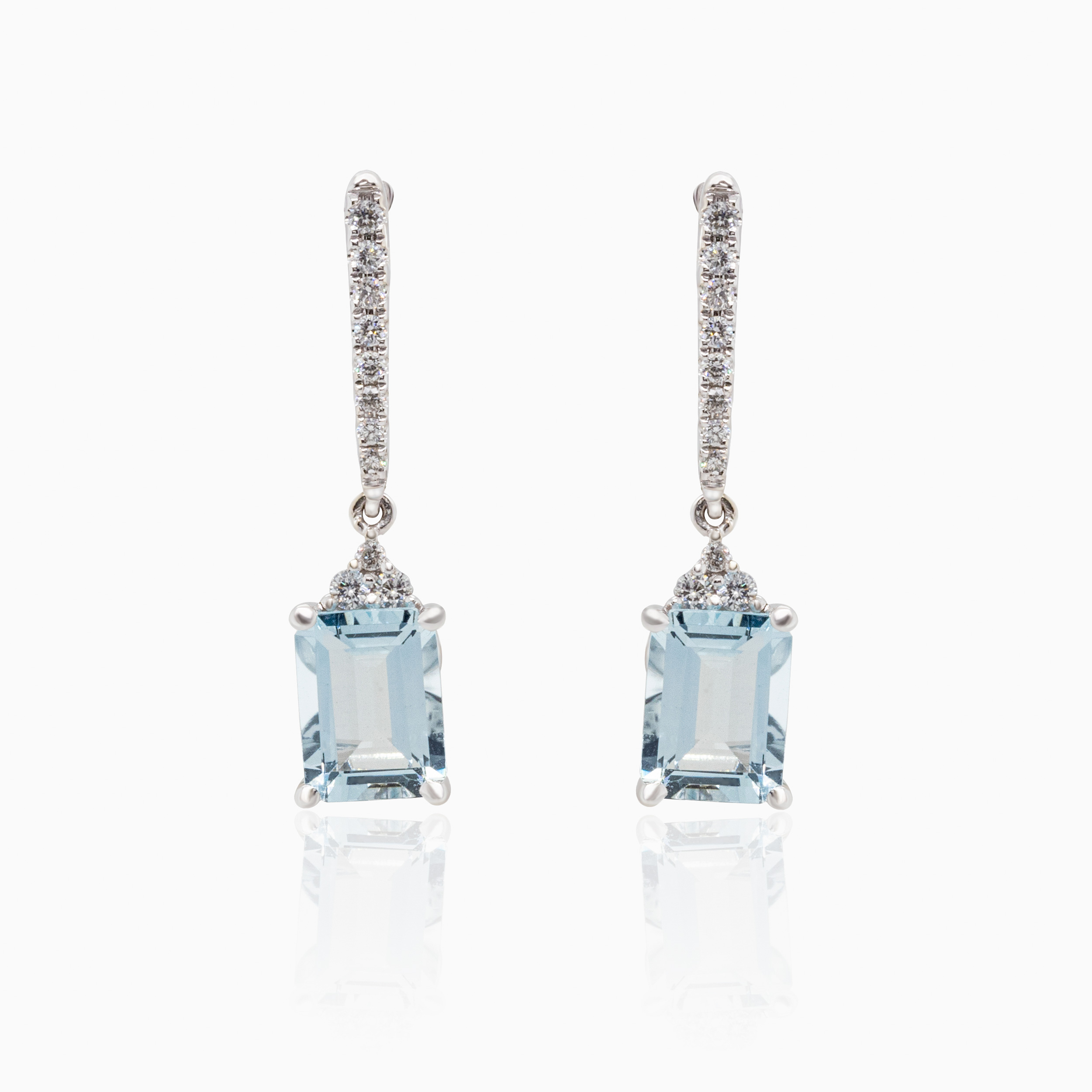 Natural Diamond and Aquamarine Dangle Earrings, 14k White Gold