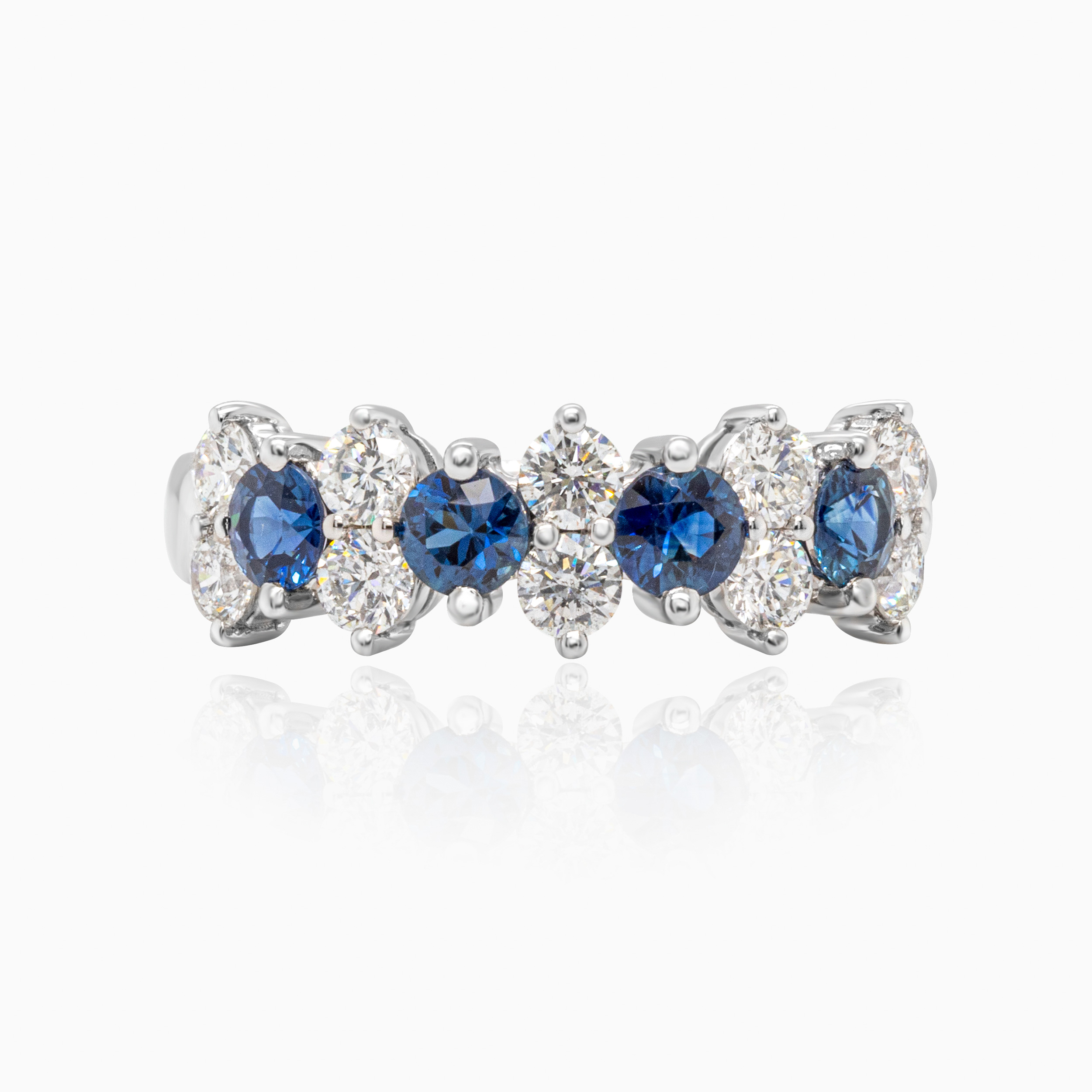 Alternating Natural Diamond & Blue Sapphire Band, 14k White Gold