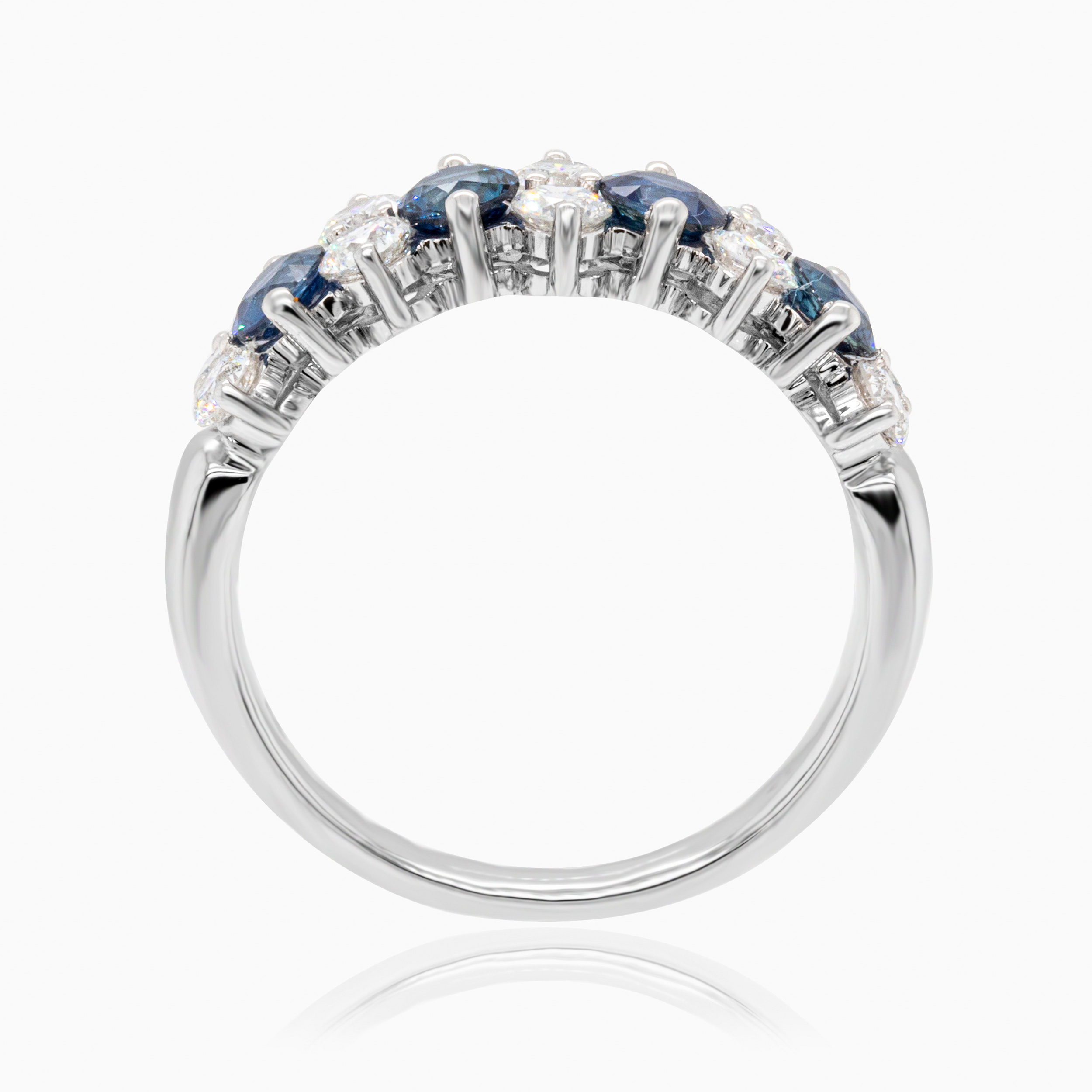 Alternating Natural Diamond & Blue Sapphire Band, 14k White Gold