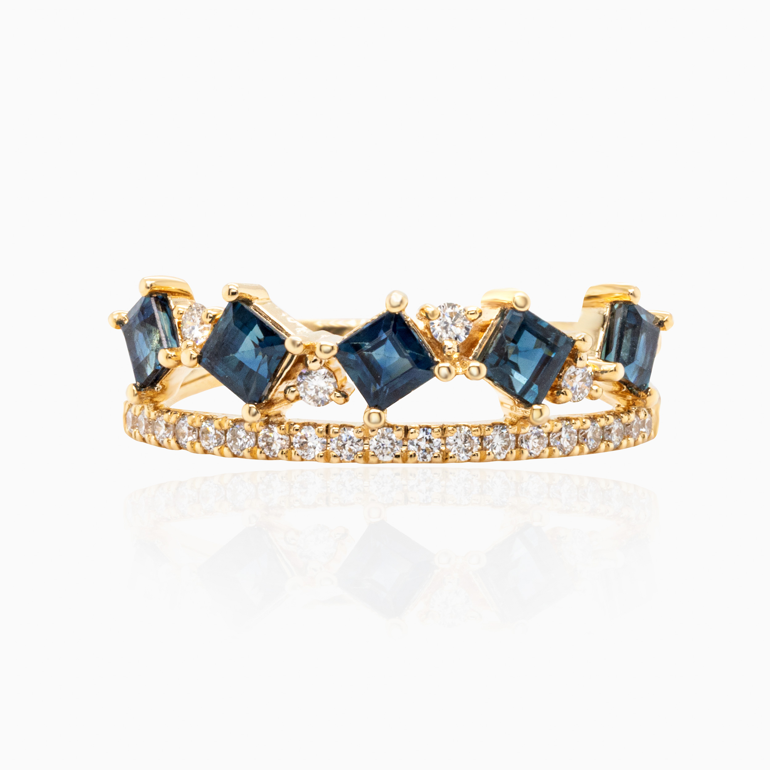 Natural Blue Sapphire & Diamond Fashion Band, 14K Yellow Gold