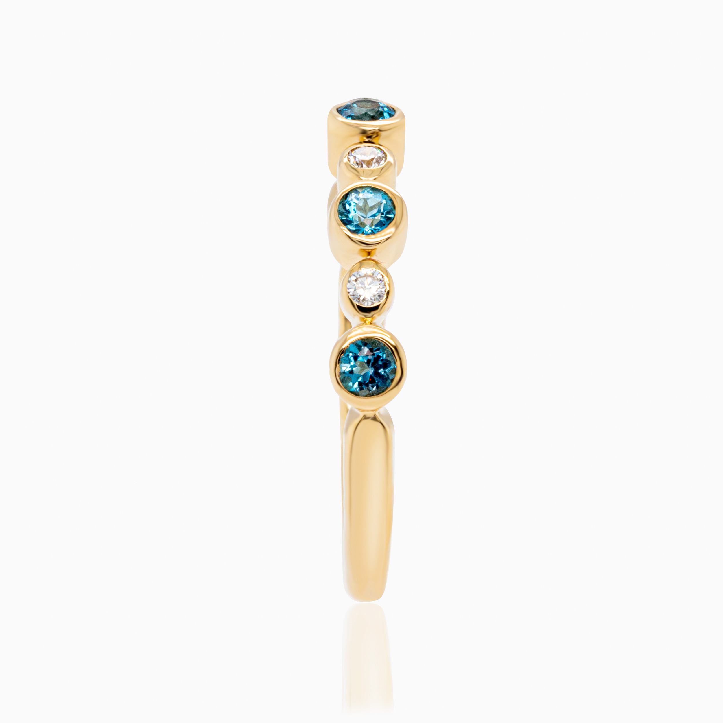 Alternating Natural Diamond & London Blue Topaz Band, 14k Yellow Gold