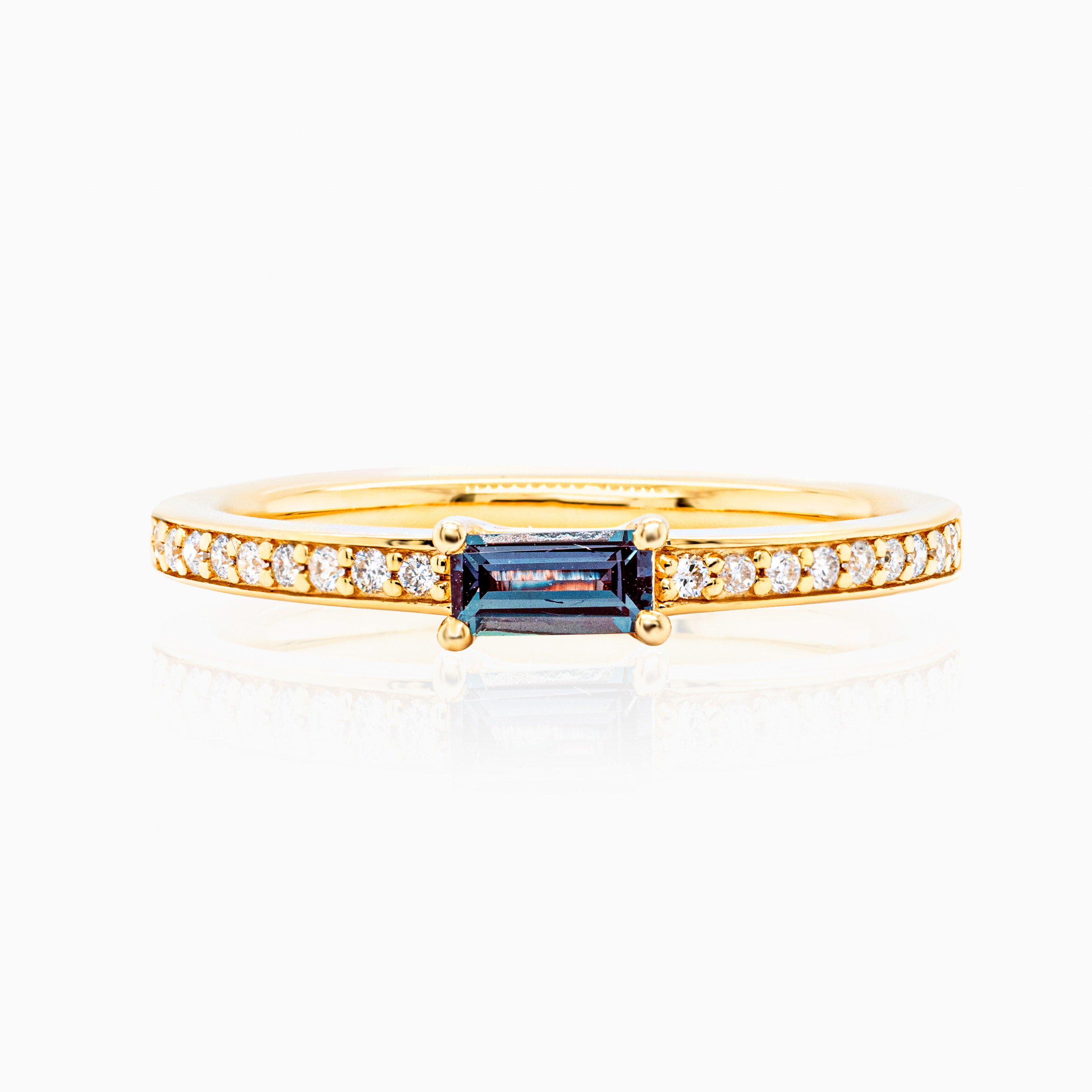 Natural Diamond Accented Created Alexandrite Ring, 14k Yellow Gold