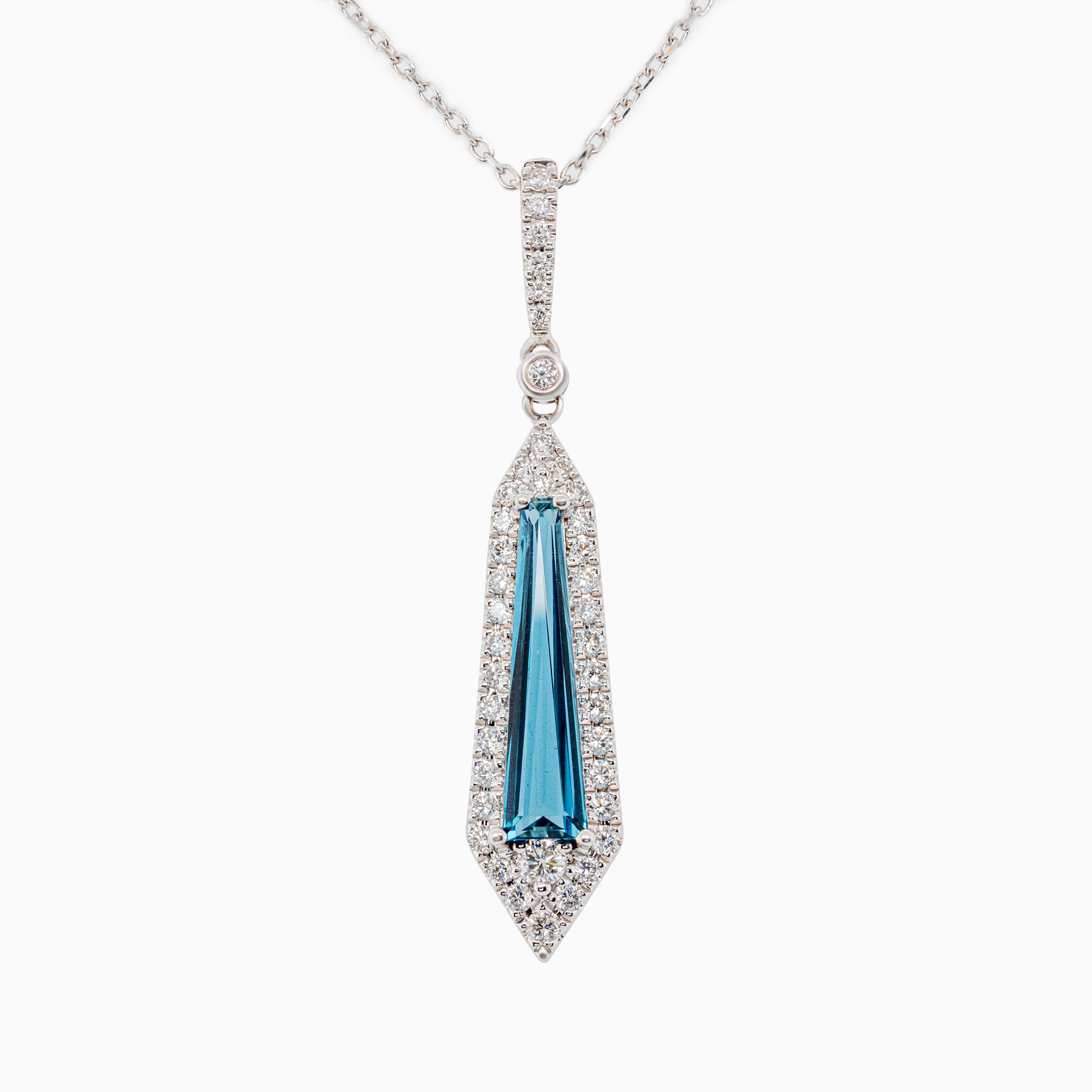 Art Deco Natural Diamond & London Blue Topaz Pendant, 14k White Gold