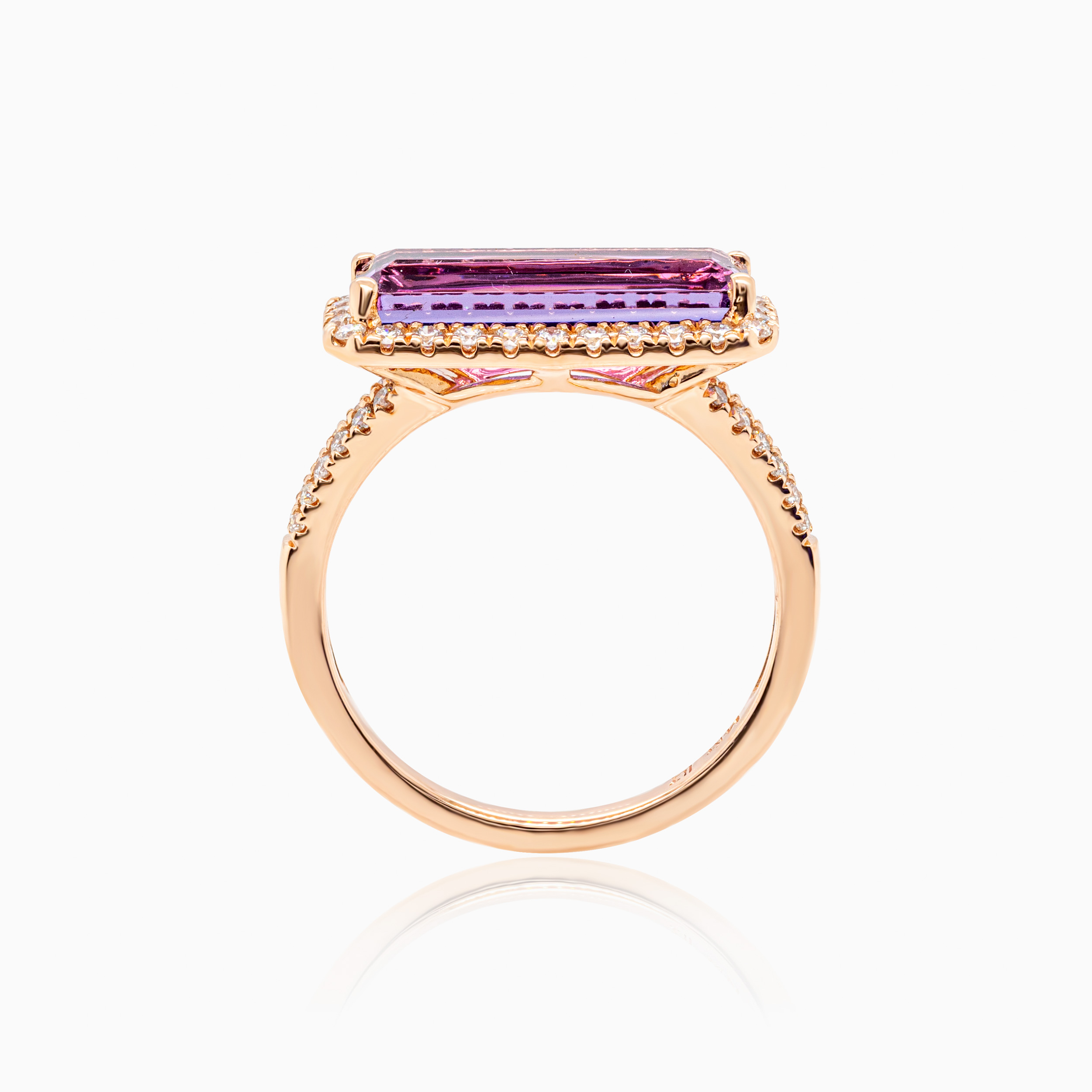 Baguette-cut Amethyst & Natural Diamond Fashion Ring, 14k Rose Gold
