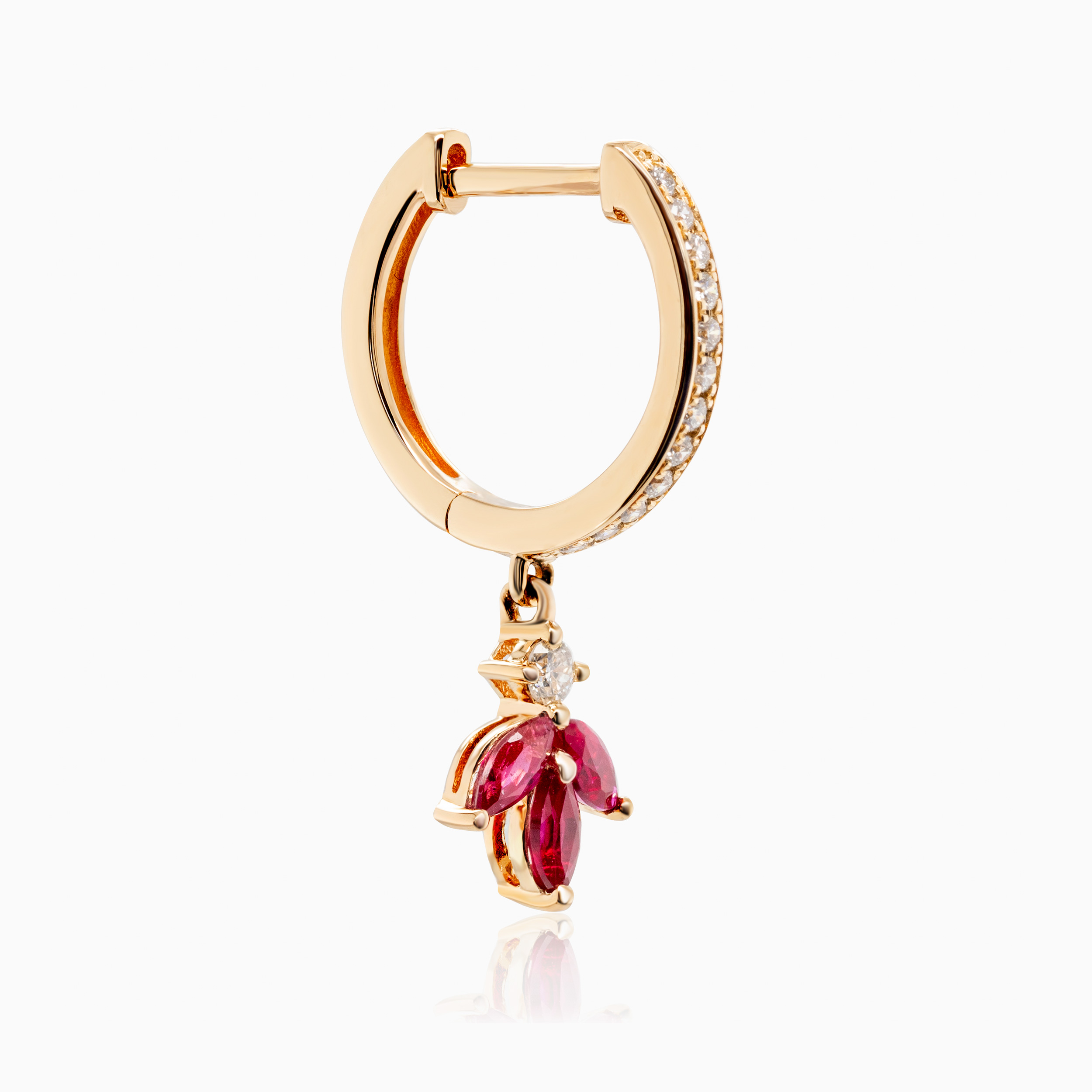 Natural Ruby Petal Earrings with Diamond Accents, 14K Yellow Gold
