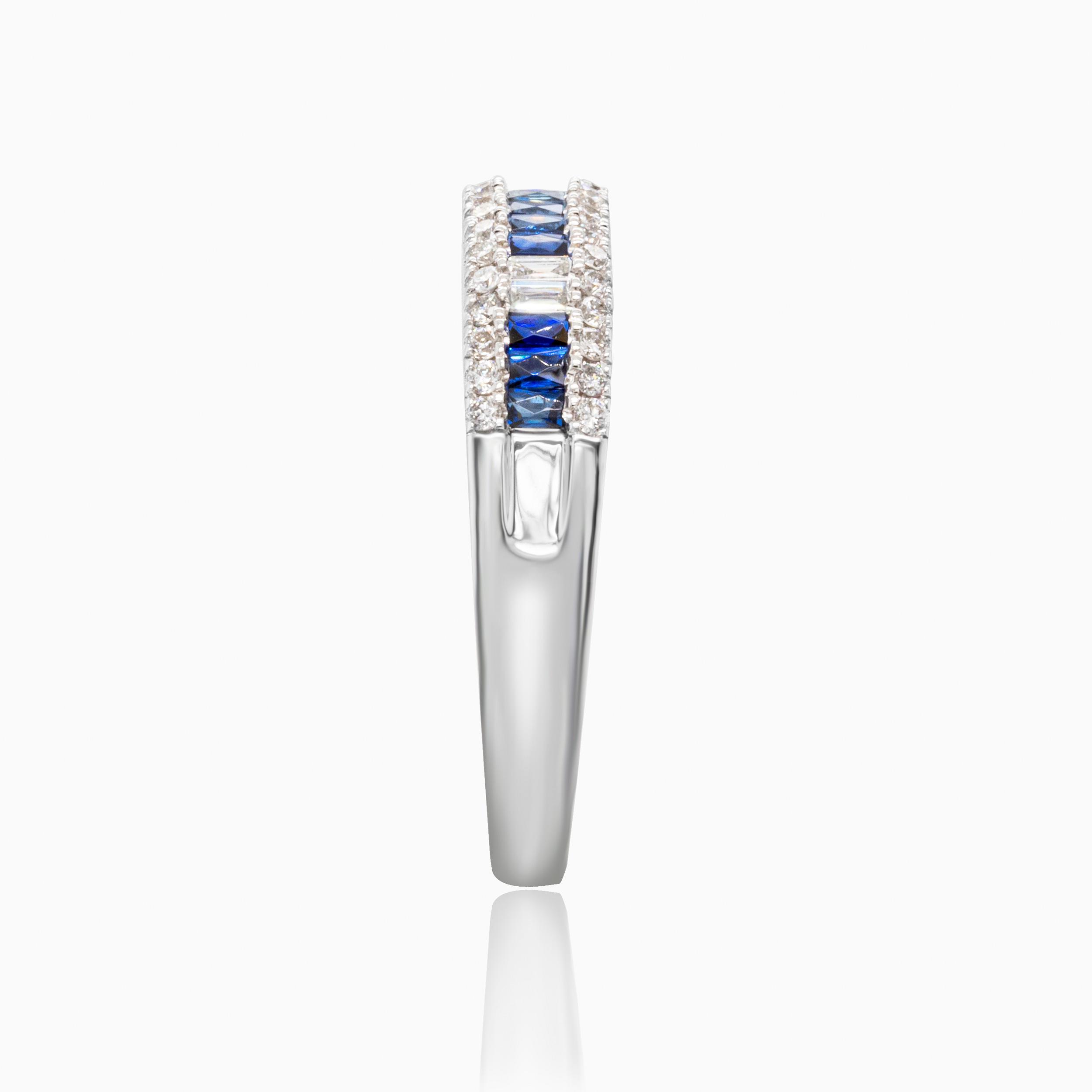 Channel Set Natural Diamond & Blue Sapphire Band, 14k White Gold